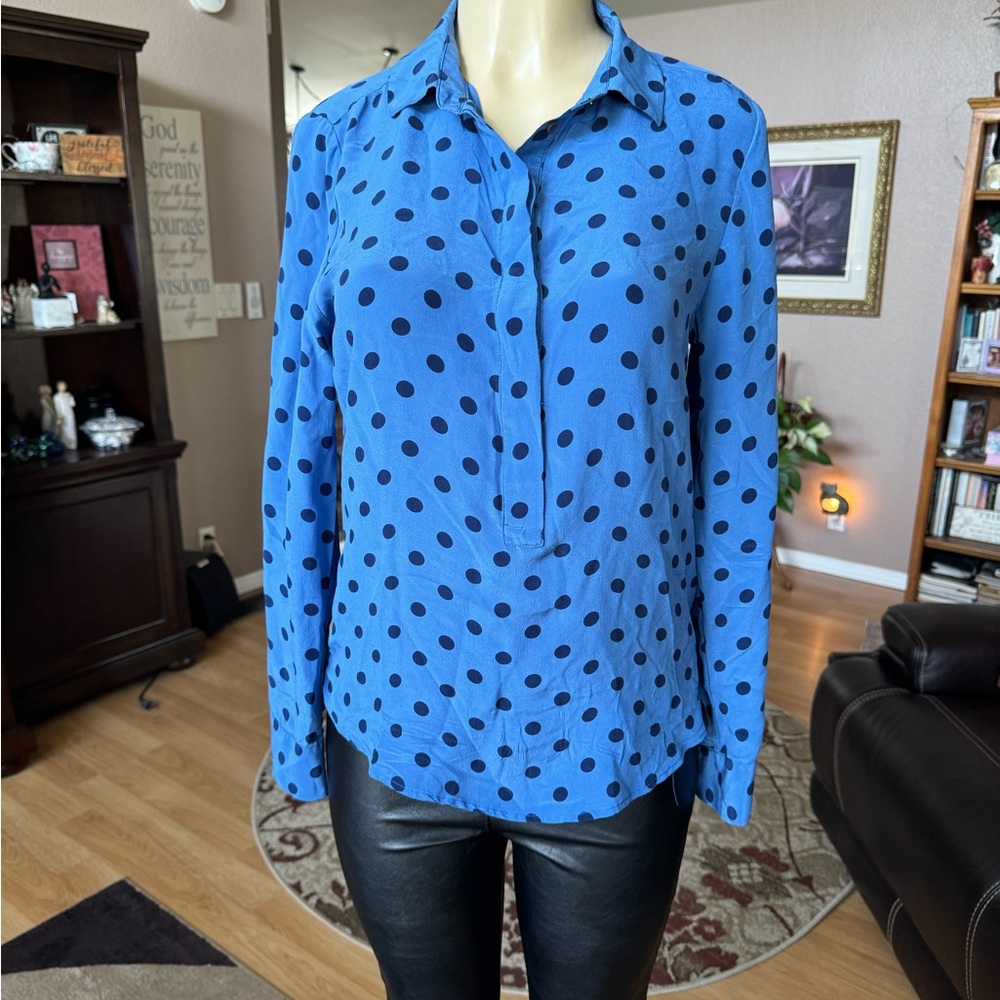 Joe Fresh Blue Long-Sleeve Polka Dot Blouse